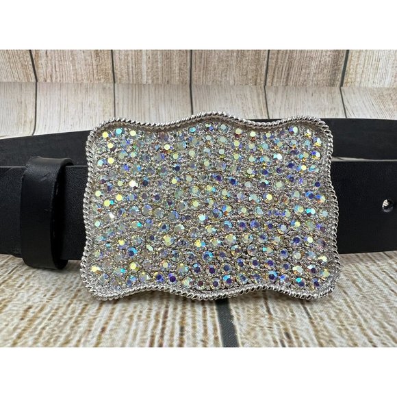 Aurora Borealis Clear‎ Rhinestone Belt Buckle Rectangle 2.5 x 3.5 Heavy Western - Picture 3 of 8